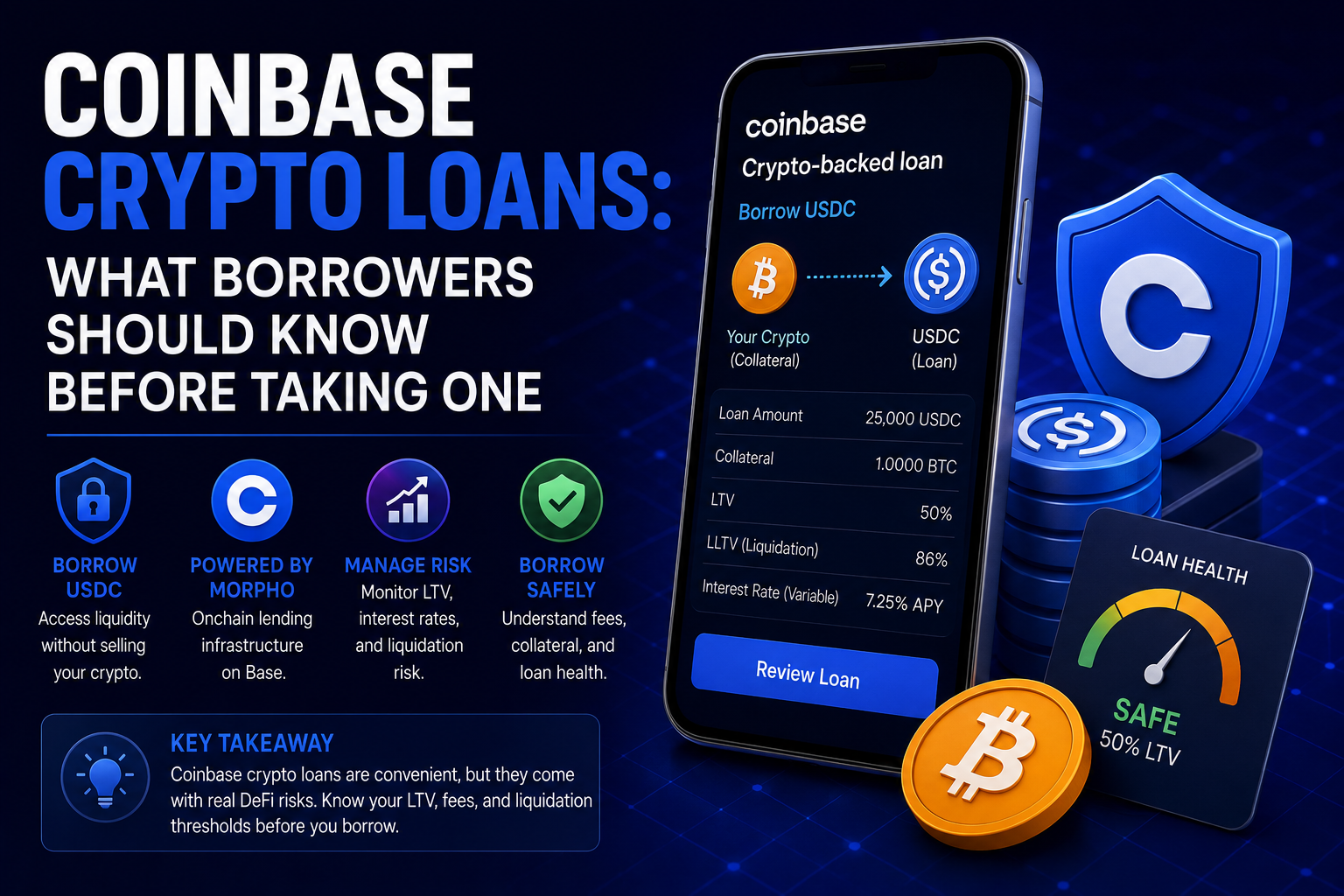 Learn about Coinbase crypto loans, Morpho Coinbase risks, fees, LTV, liquidation, and DeFi alternatives with Dynamo Finance.