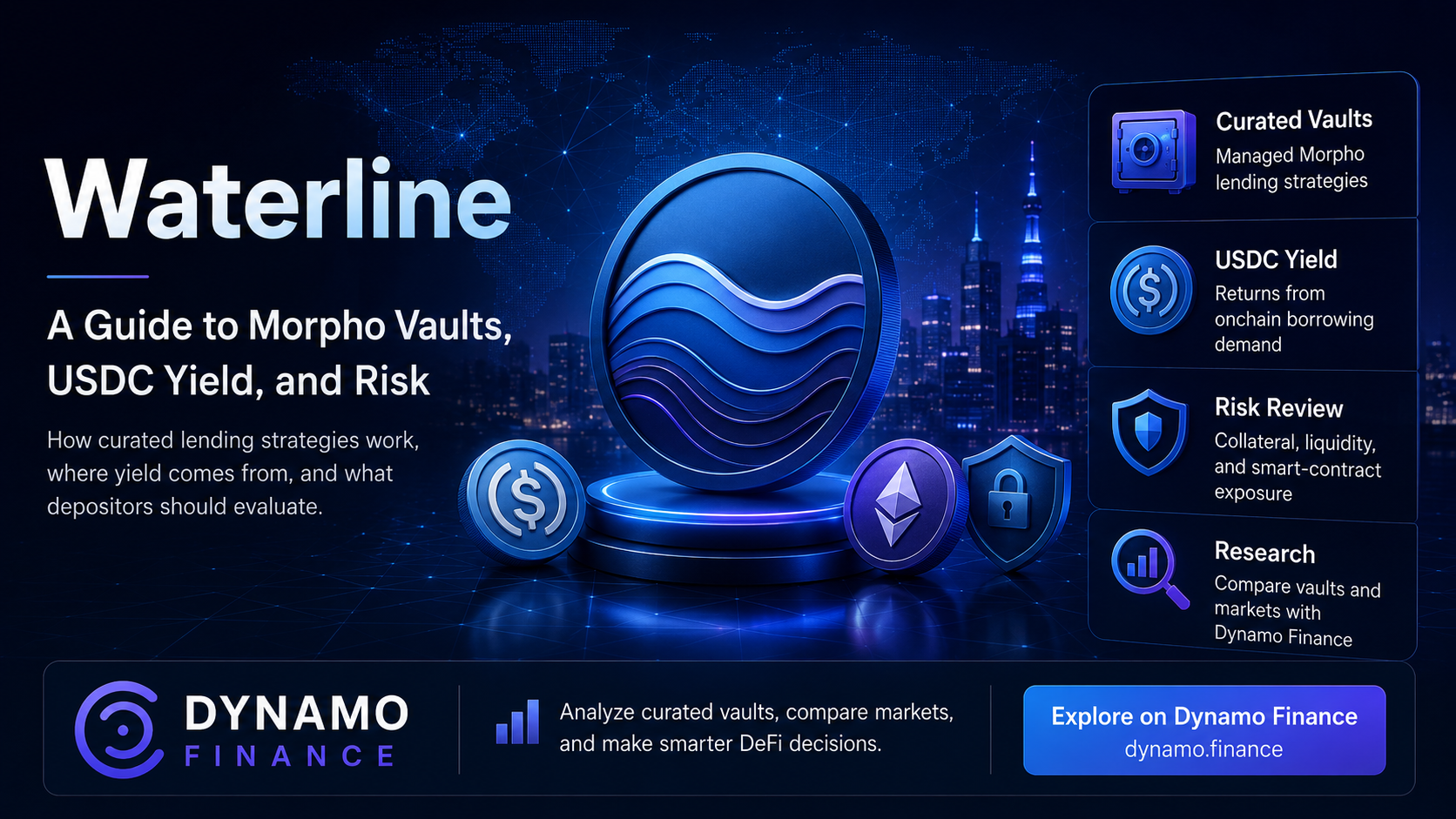 Learn how Waterline-curated Morpho vaults generate USDC yield, what risks they carry, and how to compare them on Dynamo Finance.
